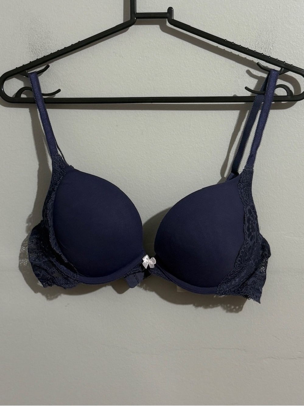 Victorias Secret Dream Angels Bra 34C Push Up Lace Padded Navy Blue Adjustable